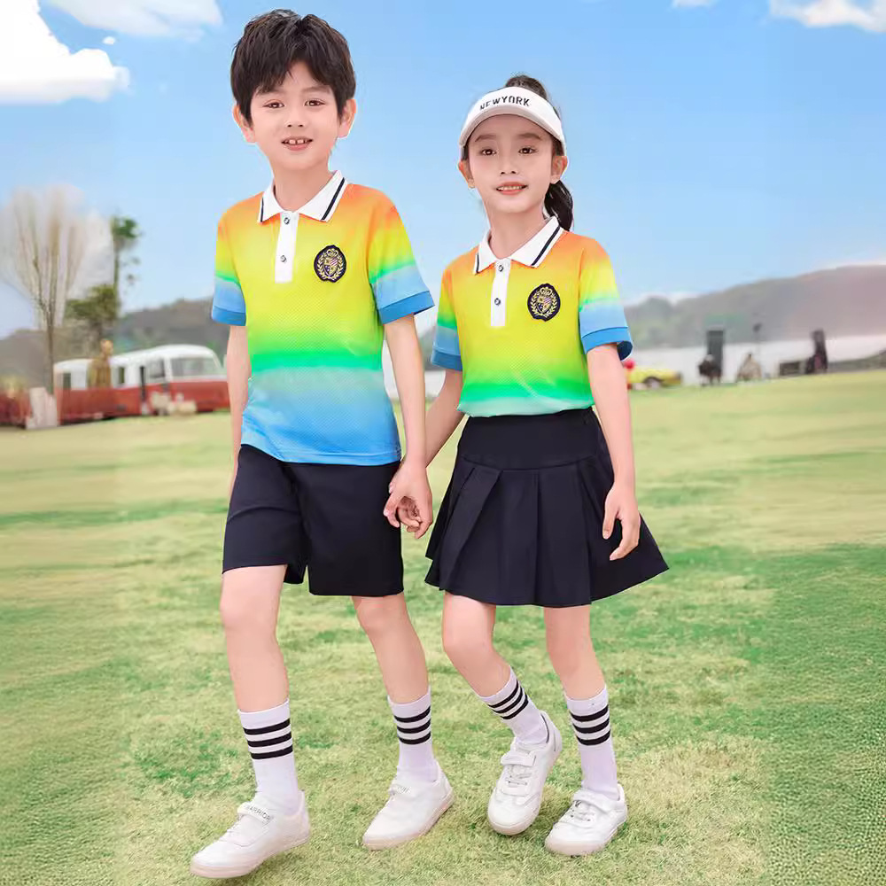 幼兒園園服彩虹兩件套小學生夏季合唱班服運動畢業兒童校服學院風