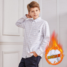 男童女童新款休闲衬衫棉衣格子长袖棉衣休闲风上衣