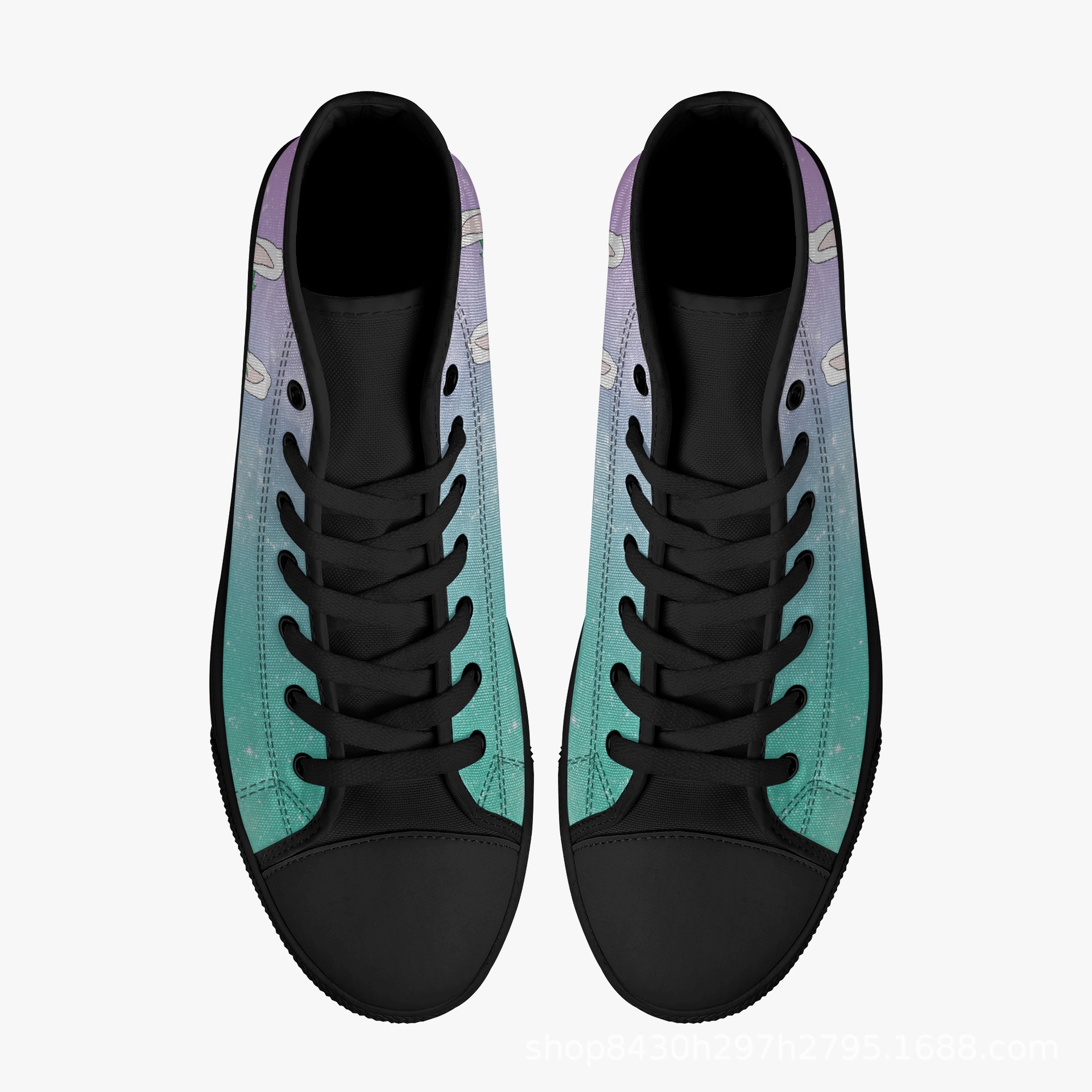 2022夏季新款可定 制可爱卡通羊驼高帮黑底帆布鞋学生鞋可代发