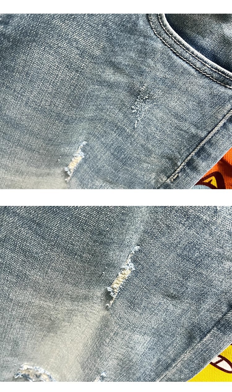 Men's Trendy Ripped Cropped Jeans Light Colored Summer Thin Distressed Tapered Harem Pants New_mkmklike.com