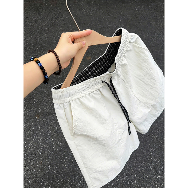 White American-Style Plaid Quarter-Length Shorts for Men, Summer Thin Style, Color-Blocking Quick-Dry Pants, Outerwear Three-Quarter Sports Shorts