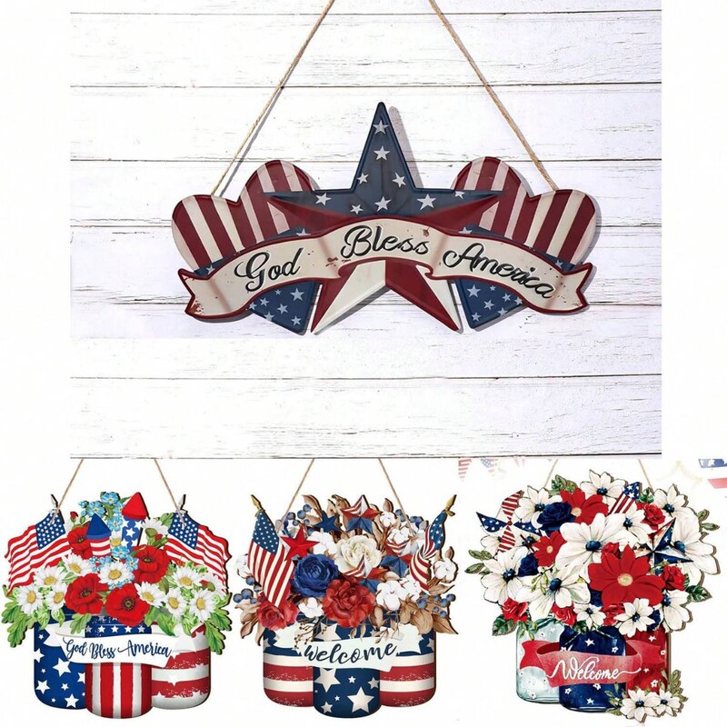 Front Door Marker Decor Rustic Wooden Patriotic Wreath Farmhouse Memorial Day Front Door