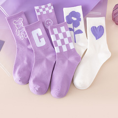 Socks for Girls Sports Mid-Calf Socks Purple Long Socks Versatile Autumn/Winter High Elastic Non-Slip Sweet Girl Student Socks