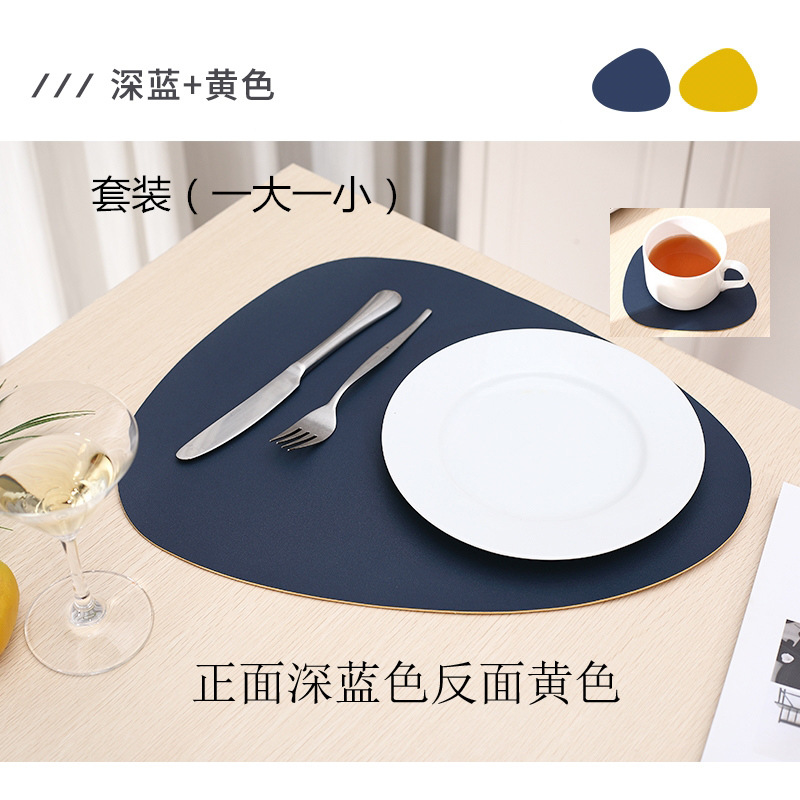 En stock de doble color de doble cara de cuero nórdico mantel impermeable a prueba de aceite de aislamiento térmico antideslizante hogar en forma de gota placemat conjunto