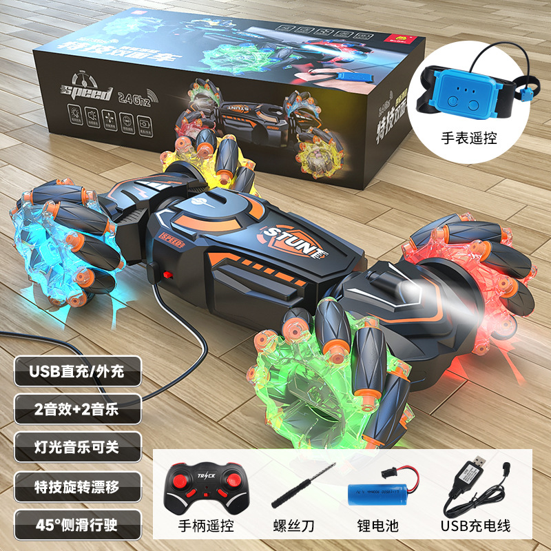 2,4g truco de carga de doble cara coche RC gesto de control remoto coche de carga externa de sonido y la luz se puede cerrar regalo para niños coche de juguete