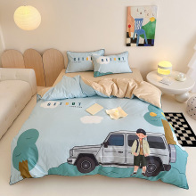 儿童学院风丨全棉S100长绒棉三件套四件套学生上下铺汽车数码印花