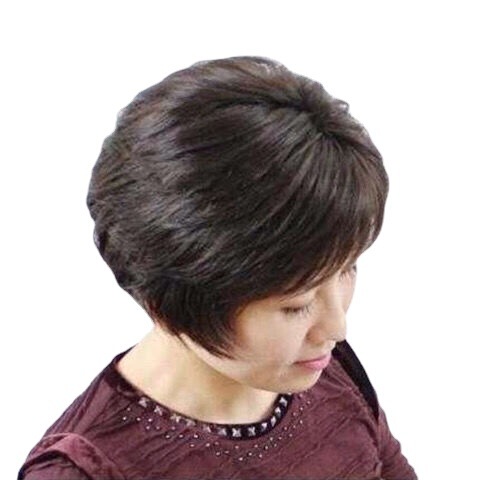 Middle-aged and elderly women with short hair, short straight hair, temperament, lifelike, natural and fluffy female wigs for mothers, full real hair, short hair