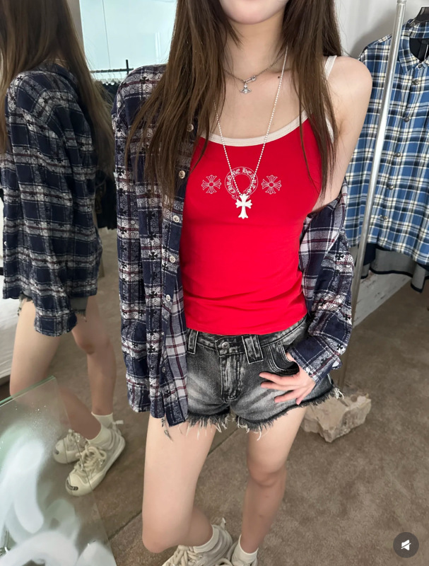 25SS YBオープン/ニッチデザイン初秋ローラーシリーズアメリカンコントラストプリントホットガールサスペンダーから始める/ 90% off|undefined