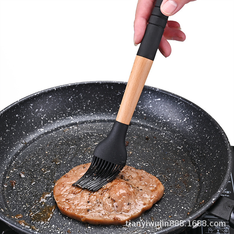 Nuevo punto de madera de mango de silicona 10 piezas de cocina de silicona negro 10 piezas de cocina de cocina de cocina