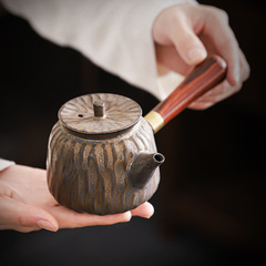 鎏金觀山側把壺日式過濾泡茶壺家用手工粗陶單壺復古辦公功夫茶具