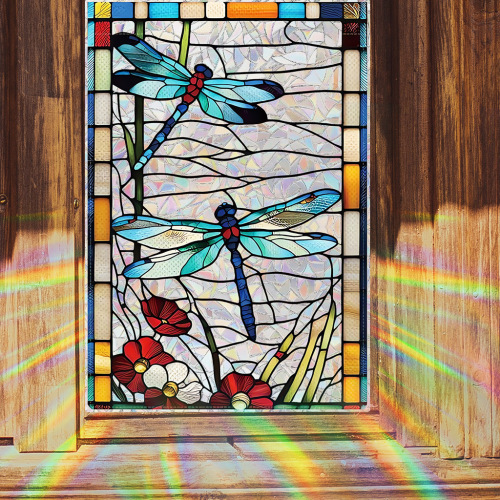 New OVO Electrostatic Glass Film with Dragonfly Animal & Floral Series, Cross-border Listing & Shipping Label with Barcode