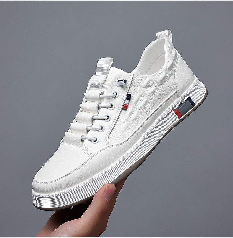 Giày sneaker nam cổ thấp da bò hai lớp, đế bằng, dây buộc phía trước — PZ2389 màu trắng, PZ2389 màu đen chi tiết 21