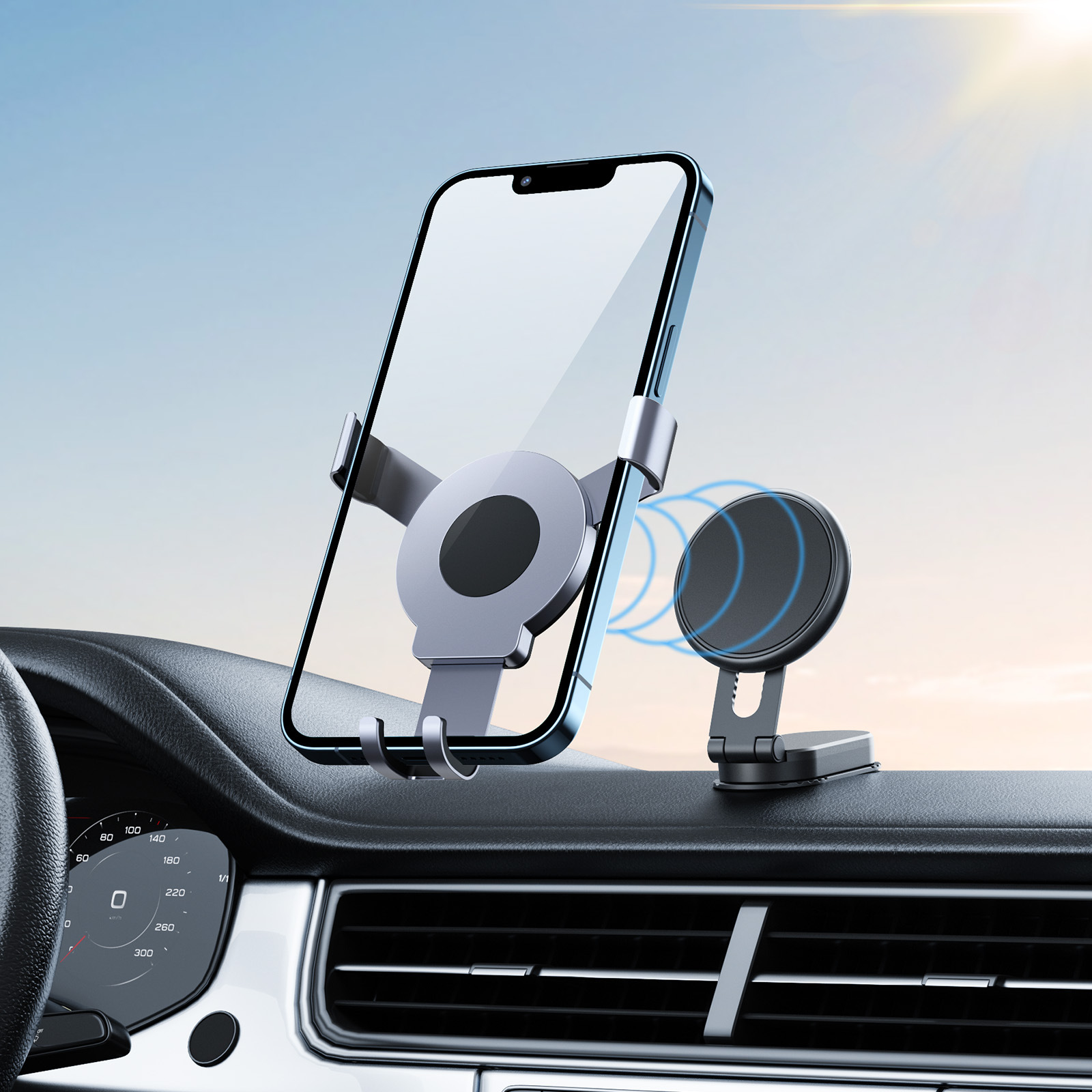 soporte de teléfono móvil montado en automóvil ventosa portátil soporte de navegación de automóvil tablero de instrumentos multifuncional soporte de automóvil de succión magnética