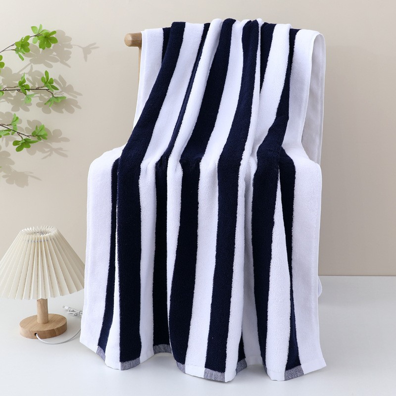 Black and white striped bath towel