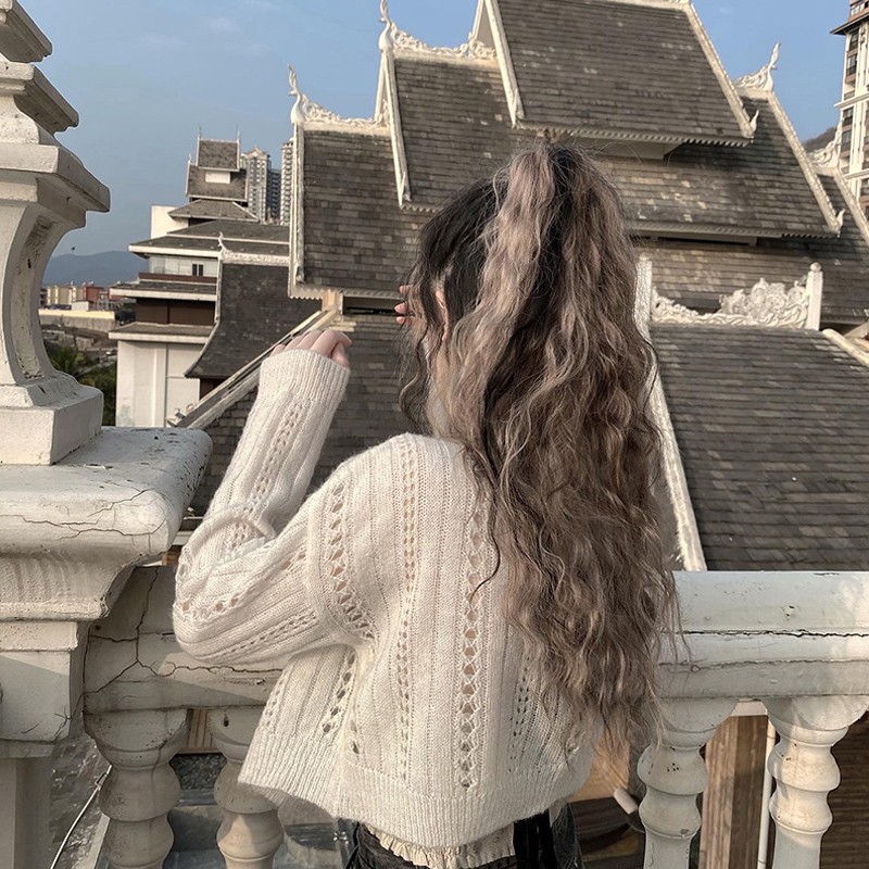 2025新款很仙的钉珠镂空针织开衫外搭网红减龄短款外套女薄慵懒风|undefined
