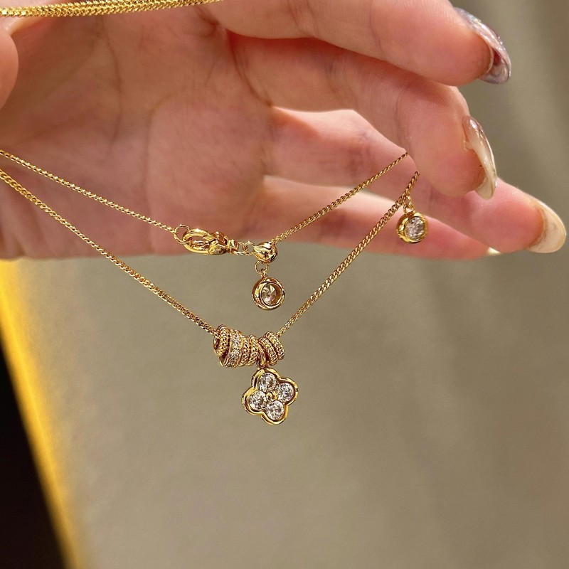 【Running Ring Flower】Vintage Palace Shiny Necklace Versatile Commute Workplace Collarbone Chain