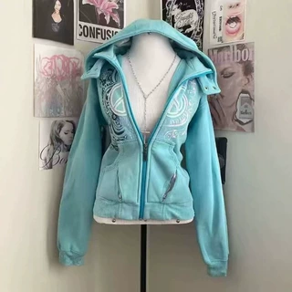 欧美可拆卸连帽卫衣女春秋新款ins宽松拉链外套时尚百搭休闲上衣