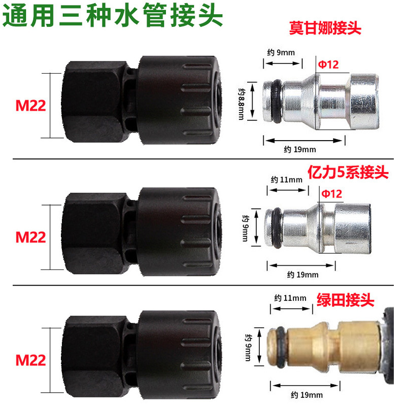 亿力5系洗车水管接头绿田莫甘那清洗机出水口变径高压水枪转换头