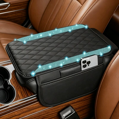 with Storage Bag, Armrest box pad - blue-rhinestones