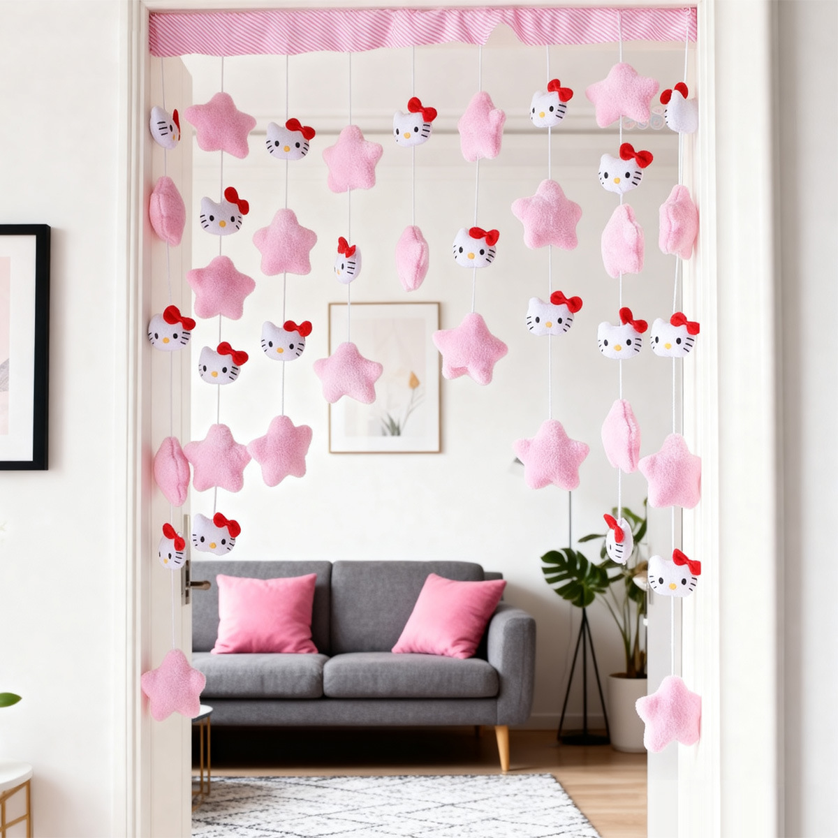 Red Cat Pink Star Art Door Curtain Nordic Cartoon Family Member Partition Curtain Kitchen Toilet Curtain Half Curtain Blocking Curtain