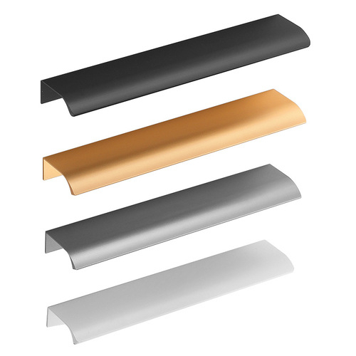 No punching and extended drawer cabinet door edge sealing handle Black cabinet wardrobe door arc anti-collision invisible aluminum handle