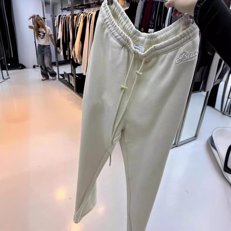 badbloood soft and comfortable skin-friendly sports pants women's American-style retro embroidered logo soft waxy drape pants