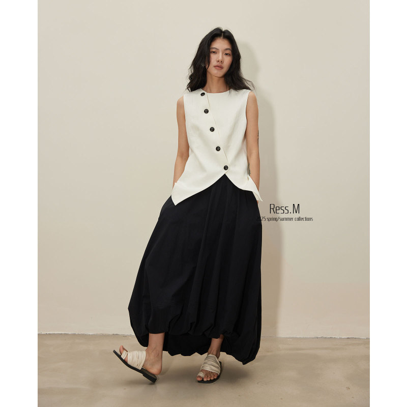 Ress.M Thirteen Lines Minimalist Spring/Summer Irregular Vest Old Money Style High-End Loose Vest Women's Top