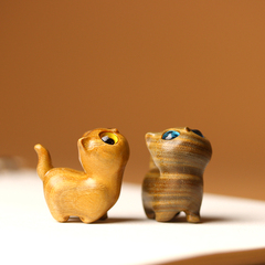 Green Sandalwood Carved Curious Cat Animal Creative Wooden Cute Cat Novelty Handheld Gift for Birthday