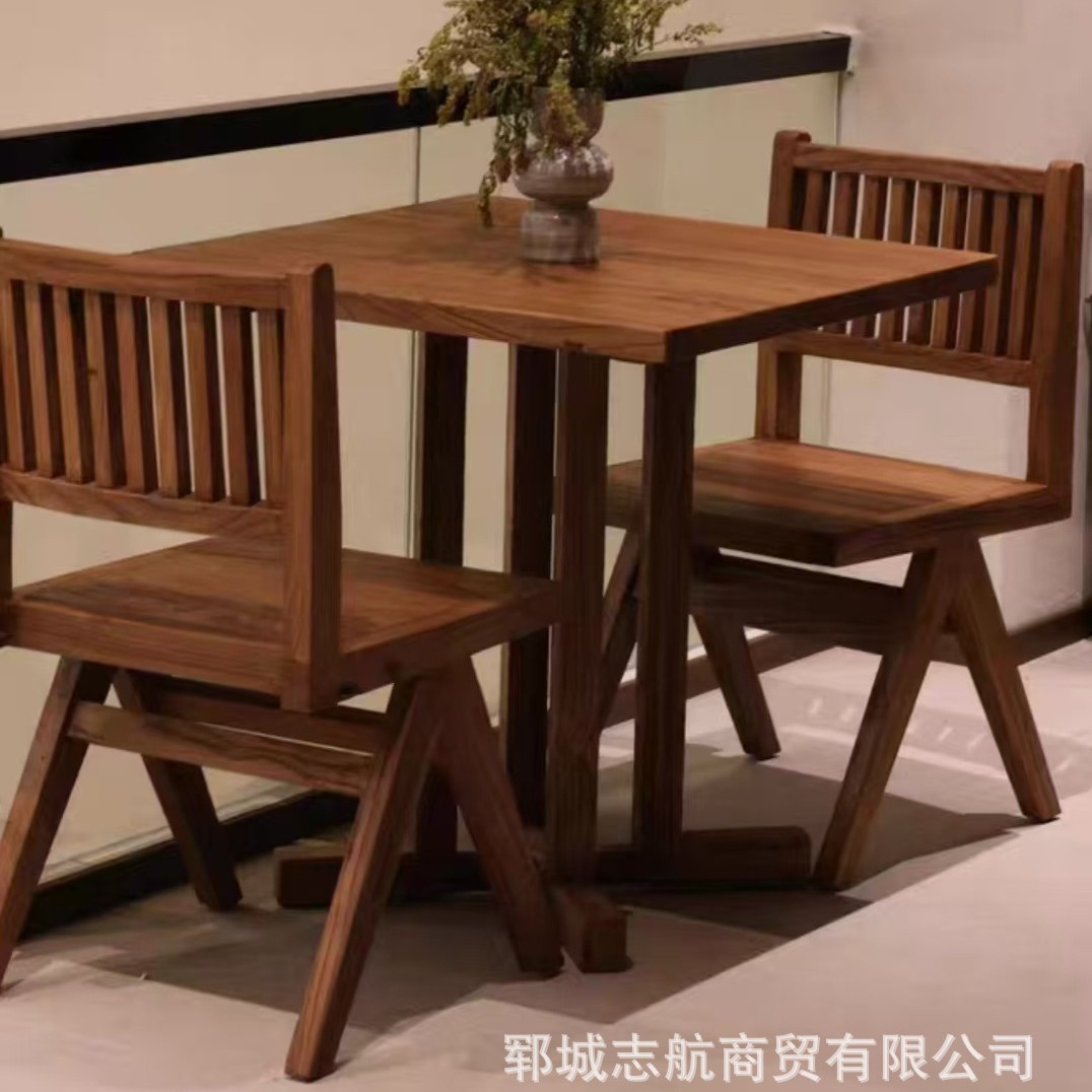 Wabi-Sabi Style Old Elm Coffee Table, Guesthouse Tavern Solid Wood Square Table, Home Living Room Chinese Retro Dining Table and Chairs