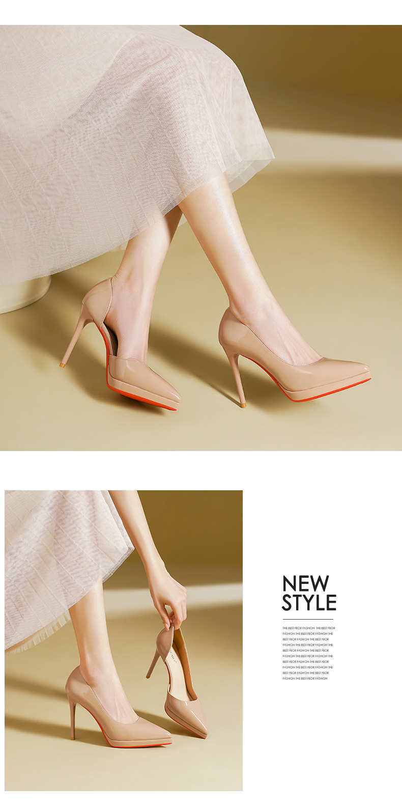 Sandal cao gót nữ mũi nhọn gót nhọn đế chống thấm nước — Màu đen chi tiết 5