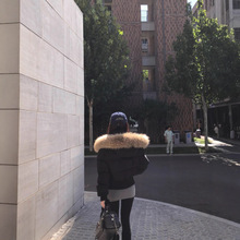 SUNONEONE 黑色鸭绒貉子毛羽绒服女冬季短款韩系加厚保暖外套