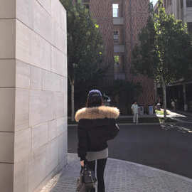 SUNONEONE 黑色鸭绒貉子毛羽绒服女冬季短款韩系加厚保暖外套