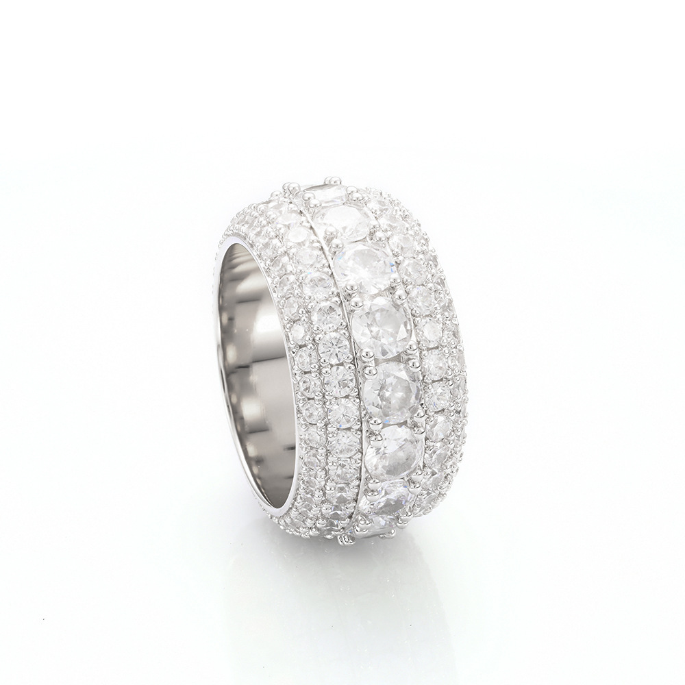 실버 5줄 모이사나이트 힙합 반지