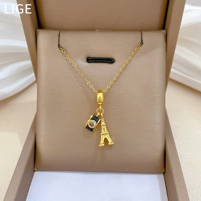 Titanium Steel Camera Tower Necklace With Full Diamond Inlay_voghion.com