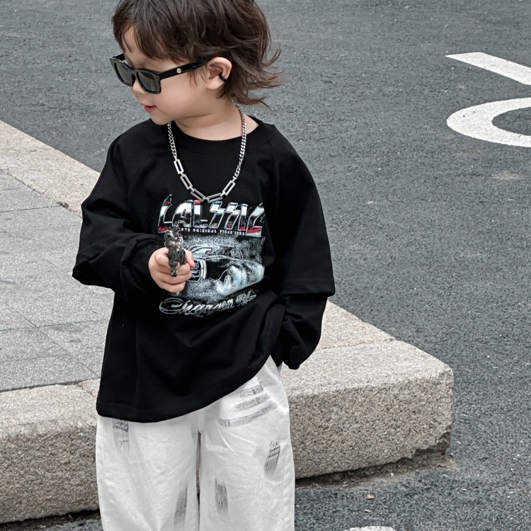 Men's Printed Hoodie 2024 Spring New Children's Clothing Korean Style Pseudo Two-Piece Spring Top for Kids Baby Versatile Upper Garment