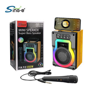 Sing-e ZQS14102 wooden box material 4-inch with mobile phone stand outdoor wireless karaoke speaker outdoor