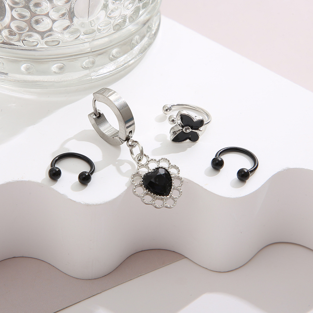 Fashion Heart Shape Butterfly Alloy Plating Inlay Rhinestones Women's Drop Earrings 1 Set display picture 2