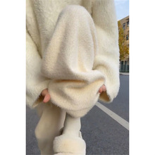 米白色阔腿裤女秋冬季2025新款加绒加厚慵懒感休闲垂感显瘦直筒裤