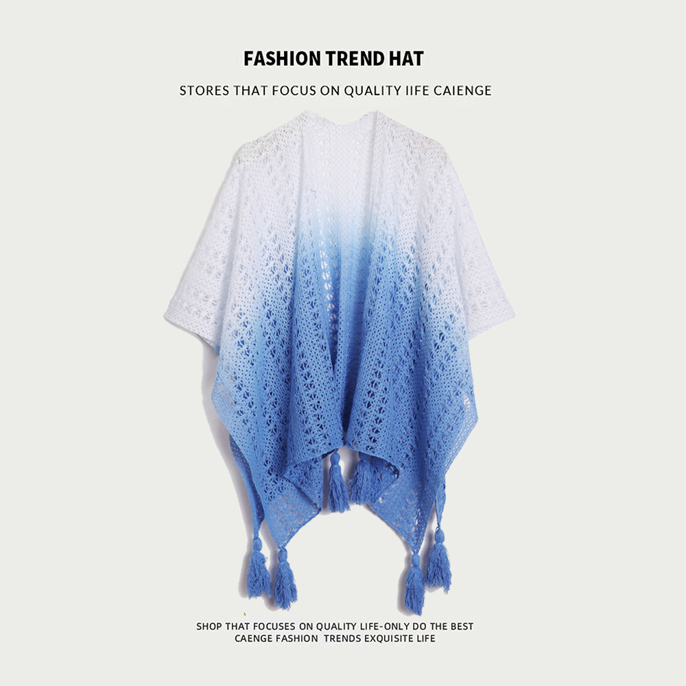 Estilo nacional de color sólido agujero de tejido chal exterior con decoración de viaje de mujeres Xinjiang con una capa de capa de capa universal