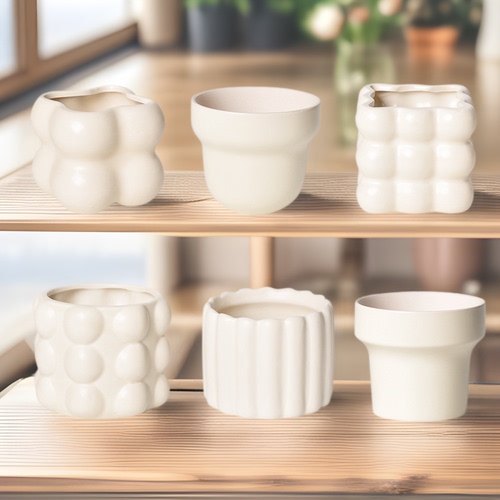 Ceramic planter in Instagram style, light luxury cream color, household minimalist orchid and butterfly orchid planting green plant pot