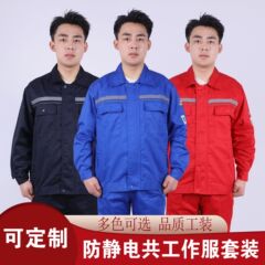 春秋用長袖帯電防止作業服セット メンズ ガソリンスタンド 石油 電子工場 化学工場 労働保護服 カスタムトップス