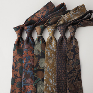 Factory in stock Wholesale Coffee Series Color Jacquard Vintage Hong Kong Style Dress Men's Tie Artistic Style Tie Men