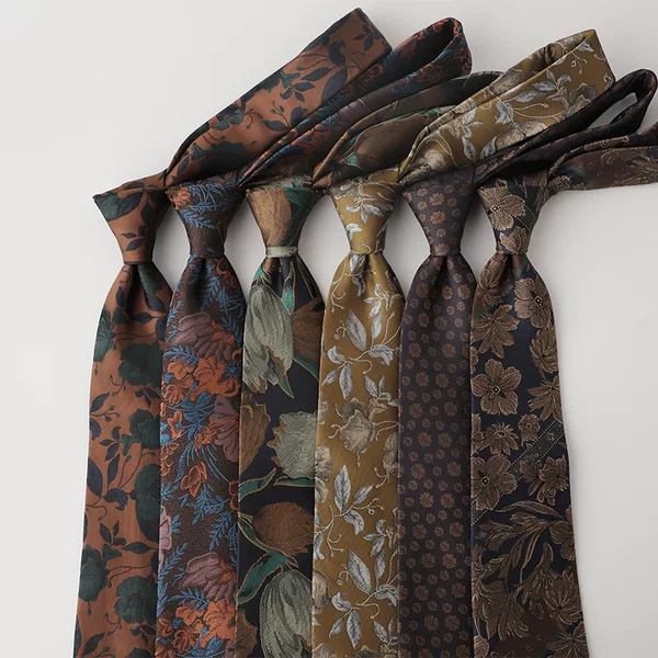 Factory in stock Wholesale Coffee Series Color Jacquard Vintage Hong Kong Style Dress Men's Tie Artistic Style Tie Men