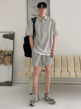 夏季休闲运动套装男士短袖短裤韩版宽松翻领T恤POLO衫两件套