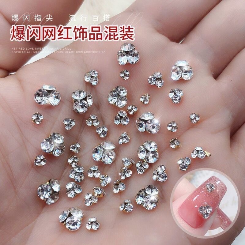 Net red explosions nail art pile drill finished drill ball large small size mixed rhinestone color drill super flash nail drill jewelry wholesale