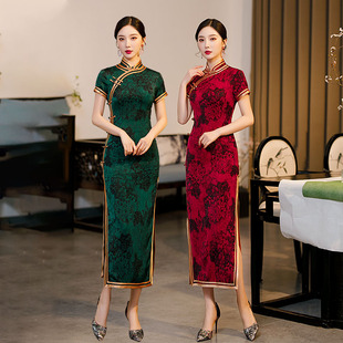 318 Gu Shengjiao Long Cheongsam Dress for Spring and Summer, Modernized New Style for Banquets and Everyday Wear, Mother's Dress, Women's Modernized Cheongsam