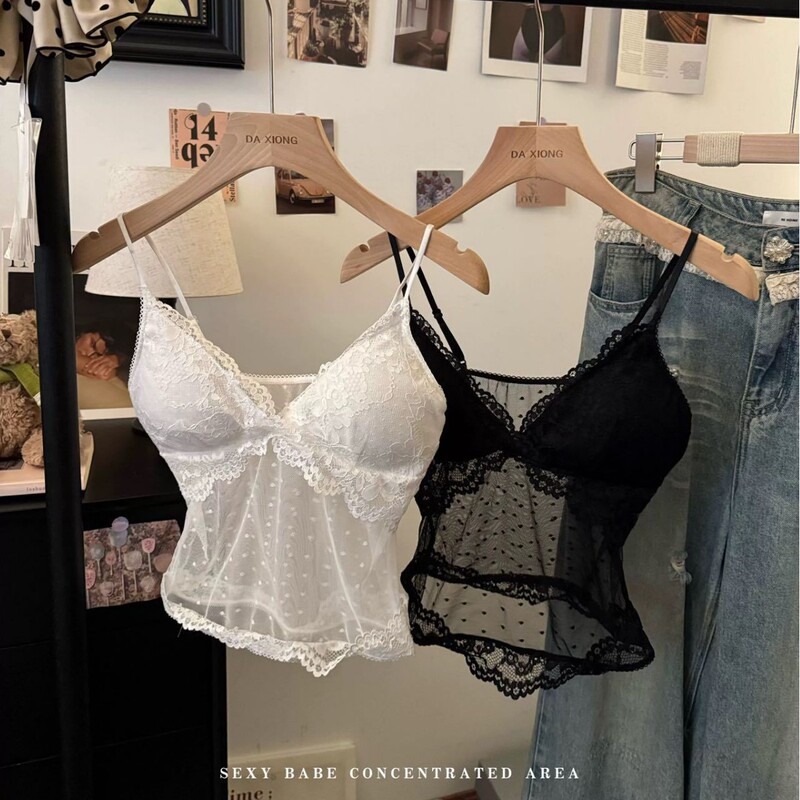 2026 New Style Pure Desire Spicy Girl Sexy V-Neck Long-Sleeve Top T-Shirt Women's Lace Mesh Slim-Fit Camisole Inner Wear