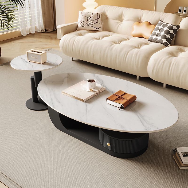 Tabla de té ovalada de roca de viento de crema, tabla de té de hierro forjado de sala de estar, nuevo tipo de té negro en línea