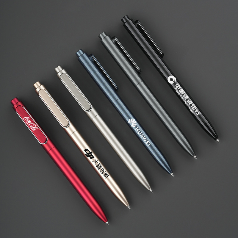 A12 retractable gel pen with custom logo, black ink pen 0.5mm, metallic texture, retractable signature pen, stationery wholesale