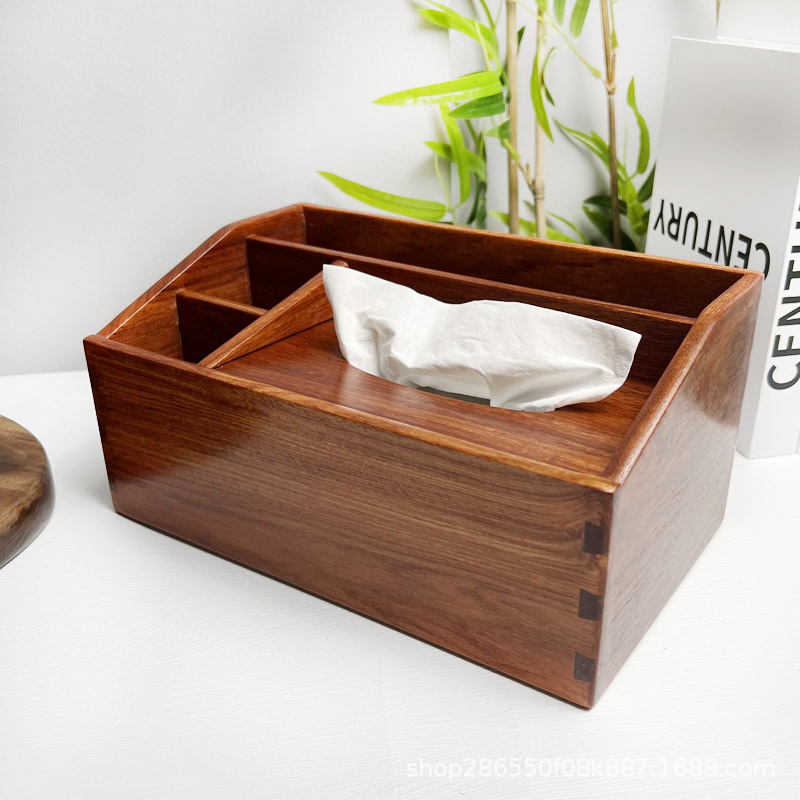 缅甸花梨木纸巾盒多功能实木抽纸盒遥控器桌面收纳筐红木餐纸盒